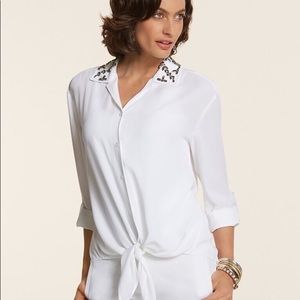 Chico’s Carynn Jeweled Collar shirt size 1